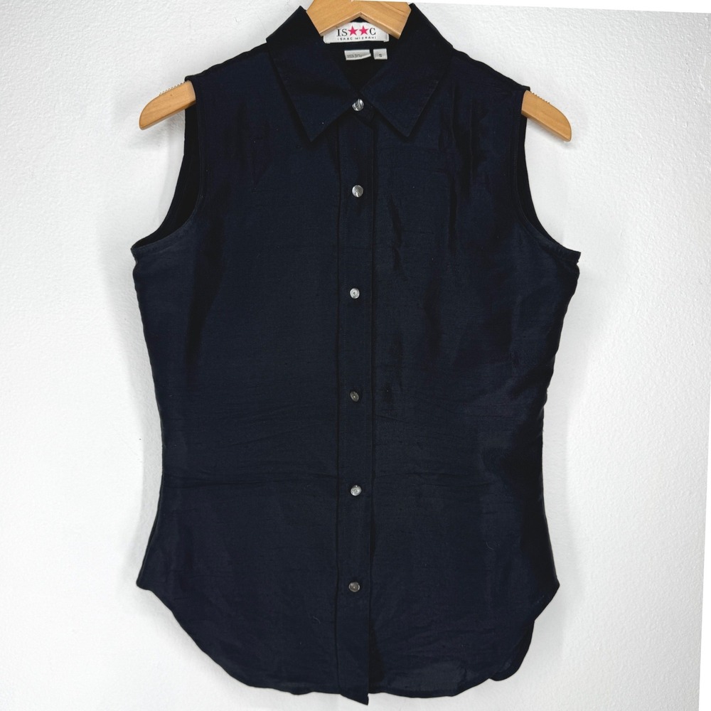 Isaac Mizrahi Black 100% Silk Sleeveless Button Top Small Capsule French Girl